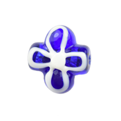 Bead, Japanese Sassoon Lampwork Glass, 16x18x10mm Flower Shape with Silverfoil - Blue with White Line (Hole Size 1.7mm)