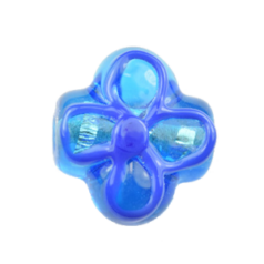 Bead, Japanese Sassoon Lampwork Glass, 16x18x10mm Flower Shape with Silverfoil - Aqua with Blue Line (Hole Size 1.7mm)
