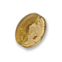 Bead, Japanese Sassoon Lampwork Glass, 20x17x6mm Flat Oval Bead with Goldfoil on surface - Khaki (Hole Size 1.6mm)