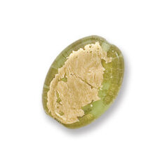 Bead, Japanese Sassoon Lampwork Glass, 20x17x6mm Flat Oval Bead with Goldfoil on surface - Peridot (Hole Size 1.6mm)