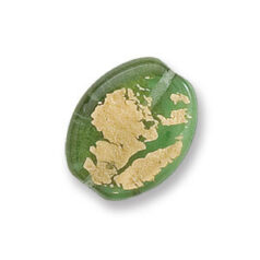 Bead, Japanese Sassoon Lampwork Glass, 20x17x6mm Flat Oval Bead with Goldfoil on surface - Light Emerald (Hole Size 1.6mm)