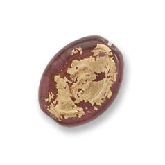 Bead, Japanese Sassoon Lampwork Glass, 20x17x6mm Flat Oval Bead with Goldfoil on surface - Amethyst (Hole Size 1.6mm)