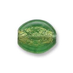 Bead, Japanese Sassoon Lampwork Glass, 20x17x6mm Flat Oval Bed with Goldfoil center - Light Emerald (Hole Size 1.6mm)