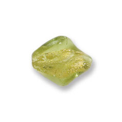Bead, Japanese Sassoon Lampwork Glass, 19x16mm Twisted Shape bead with goldfoil centers encased in transparent glass - Peridot (Hole Size 1.6mm)