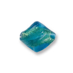 Bead, Japanese Sassoon Lampwork Glass, 19x16mm Twisted Shape bead with goldfoil centers encased in transparent glass - Dark Blue Aqua (Hole Size 1.6mm)