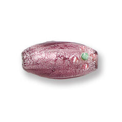 Bead, Japanese Sassoon Lampwork Glass, 19x10mm Oval bead with Silverfoil and flowers - Amethyst (Hole Size 1.6mm)