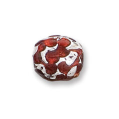 Bead, Japanese Sassoon Lampwork Glass, 16x14x8mm Oval Red Color Bead with Silverfoil Drizzle (Hole Size 1.6mm)