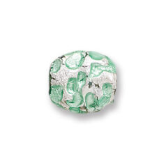 Bead, Japanese Sassoon Lampwork Glass, 16x14x8mm Oval Light Green Color Bead with Silverfoil Drizzle (Hole Size 1.6mm)