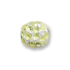 Bead, Japanese Sassoon Lampwork Glass, 16x14x8mm Oval Yellow Color Bead with Silverfoil Drizzle (Hole Size 1.6mm)