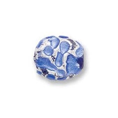 Bead, Japanese Sassoon Lampwork Glass, 16x14x8mm Oval Sapphire Color Bead with Silverfoil Drizzle (Hole Size 1.6mm)