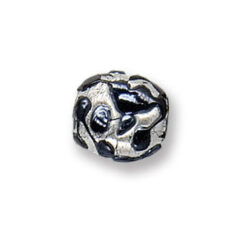 Bead, Japanese Sassoon Lampwork Glass, 16x14x8mm Oval Black Color Bead with Silverfoil Drizzle (Hole Size 1.6mm)