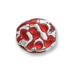 Bead, Japanese Sassoon Lampwork Glass, 21x19x8mm Oval Red Color bead with Silverfoil Drizzle (Hole Size 1.6mm)