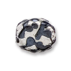 Bead, Japanese Sassoon Lampwork Glass, 21x19x8mm Oval Black Color bead with Silverfoil Drizzle (Hole Size 1.6mm)