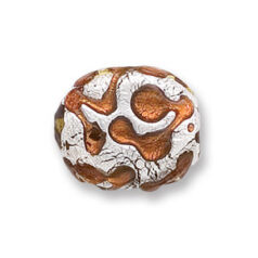 Bead, Japanese Sassoon Lampwork Glass, 21x19x8mm Oval Amber Color bead with Silverfoil Drizzle (Hole Size 1.6mm)