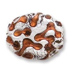 Bead, Japanese Sassoon Lampwork Glass, 30x25x10mm Oval Amber Color bead with Silverfoil Drizzle (Hole Size 1.6mm)