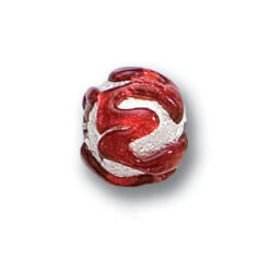 Bead, Japanese Sassoon Lampwork Glass, 10mm Round Red color bead with Silverfoil Drizzle (Hole Size 1.6mm)