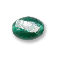 Bead, Japanese Sassoon Lampwork Glass, 16x12mm Oval bead with Silverfoil chips - Emerald (Hole Size 1.6mm)
