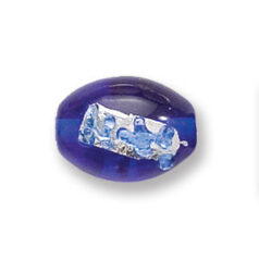Bead, Japanese Sassoon Lampwork Glass, 16x12mm Oval bead with Silverfoil chips - Cobalt Blue (Hole Size 1.6mm)