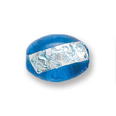 Bead, Japanese Sassoon Lampwork Glass, 16x12mm Oval bead with Silverfoil chips - Blue Aqua (Hole Size 1.6mm)