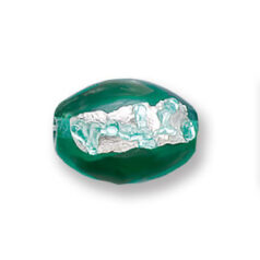 Bead, Japanese Sassoon Lampwork Glass, 16x12mm Oval bead with Silverfoil chips - Teal (Hole Size 1.6mm)