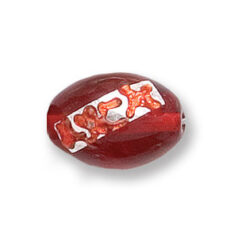 Bead, Japanese Sassoon Lampwork Glass, 16x12mm Oval bead with Silverfoil chips - Red (Hole Size 1.6mm)