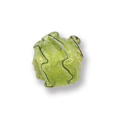 Bead, Japanese Sassoon Lampwork Glass, 12mm Round with Silverfoil and waves pattern - Peridot (Hole Size 1.6mm)