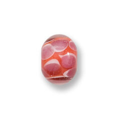 Bead, Japanese Sassoon Lampwork Glass, 9x12mm Rondelle with Drop and stripe patterns - Orange/Rose (Hole Size 1.4mm)