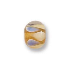 Bead, Japanese Sassoon Lampwork Glass, 9x12mm Rondelle with Drop and stripe patterns - Topaz/Blue/Beige (Hole Size 1.4mm)