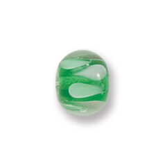 Bead, Japanese Sassoon Lampwork Glass, 9x12mm Rondelle with Drop and stripe patterns - Emerald/White (Hole Size 1.4mm)