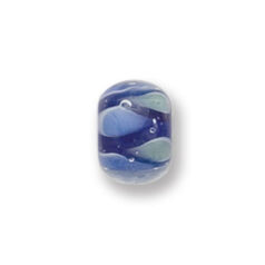 Bead, Japanese Sassoon Lampwork Glass, 9x12mm Rondelle with Drop and stripe patterns - Cobalt/Light Blue/Light Green (Hole Size 1.4mm)