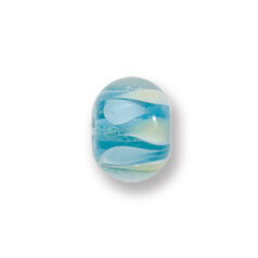 Bead, Japanese Sassoon Lampwork Glass, 9x12mm Rondelle with Drop and stripe patterns - Light Blue Aqua/Beige (Hole Size 1.4mm)