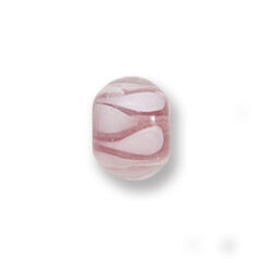 Bead, Japanese Sassoon Lampwork Glass, 9x12mm Rondelle with Drop and stripe patterns - Rosaline/White (Hole Size 1.4mm)