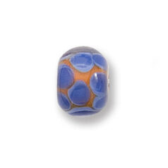 Bead, Japanese Sassoon Lampwork Glass, 9x13mm Rondelle - Orange color with Blue Dots (Hole Size 1.4mm)