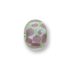 Bead, Japanese Sassoon Lampwork Glass, 9x13mm Rondelle - Green color with Mauve Dots (Hole Size 1.4mm)