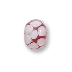 Bead, Japanese Sassoon Lampwork Glass, 9x13mm Rondelle - Red color with White Dots (Hole Size 1.4mm)