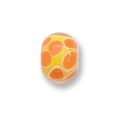 Bead, Japanese Sassoon Lampwork Glass, 9x13mm Rondelle - Yellow color with Orange Dots (Hole Size 1.4mm)