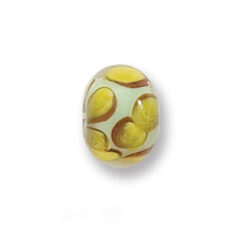 Bead, Japanese Sassoon Lampwork Glass, 9x13mm Rondelle - Pale Green color with Yellow Dots (Hole Size 1.4mm)