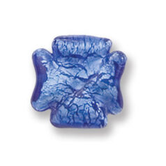 Bead, Japanese Sassoon Lampwork Glass, 18mm Clover Bead with Silverfoil - Cobalt (Hole Size 2mm)