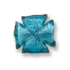 Bead, Japanese Sassoon Lampwork Glass, 18mm Clover Bead with Silverfoil - Green Aqua (Hole Size 2mm)