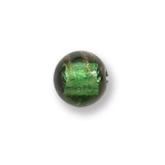 Bead, Japanese Sassoon Lampwork Glass, 10mm Round Bead with Silverfoil and Blacktip - Emerald (Hole Size 1.7mm)