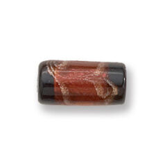 Bead, Japanese Sassoon Lampwork Glass, 16x8mm Tube with Silverfoil and Blacktip - Dark Topaz (Hole Size 1.7mm)