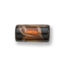 Bead, Japanese Sassoon Lampwork Glass, 16x8mm Tube with Silverfoil and Blacktip - Light Topaz (Hole Size 1.7mm)