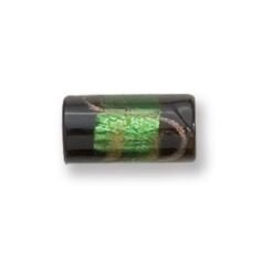 Bead, Japanese Sassoon Lampwork Glass, 16x8mm Tube with Silverfoil and Blacktip - Emerald (Hole Size 1.7mm)