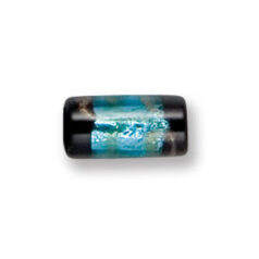Bead, Japanese Sassoon Lampwork Glass, 16x8mm Tube with Silverfoil and Blacktip - Blue Aqua (Hole Size 1.7mm)