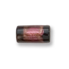 Bead, Japanese Sassoon Lampwork Glass, 16x8mm Tube with Silverfoil and Blacktip - Amethyst (Hole Size 1.7mm)