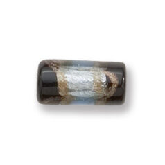 Bead, Japanese Sassoon Lampwork Glass, 16x8mm Tube with Silverfoil and Blacktip - Light Sapphire (Hole Size 1.7mm)