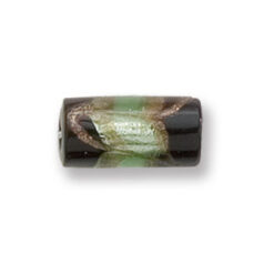 Bead, Japanese Sassoon Lampwork Glass, 16x8mm Tube with Silverfoil and Blacktip - Pale Green (Hole Size 1.7mm)