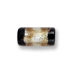 Bead, Japanese Sassoon Lampwork Glass, 16x8mm Tube with Silverfoil and Blacktip - Crystal (Hole Size 1.7mm)