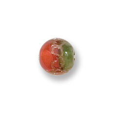 Bead, Japanese Sassoon Lampwork Glass, 10mm Round with Goldlace and Two-Tone Colors - Red/Green (Hole Size 1.7mm)