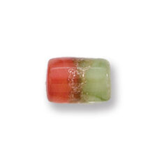 Bead, Japanese Sassoon Lampwork Glass, 12x8mm Tube with Goldlace and Two-Tone Colors - Red/Green (Hole Size 1.7mm)